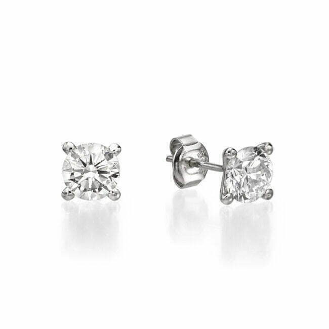 עגילי סוליטר יהלום מעבדה זהב לבן