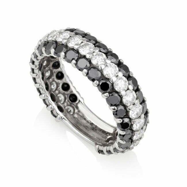 טבעת TANK מזהב עם אבני חן שחורות ויהלומי מעבדה