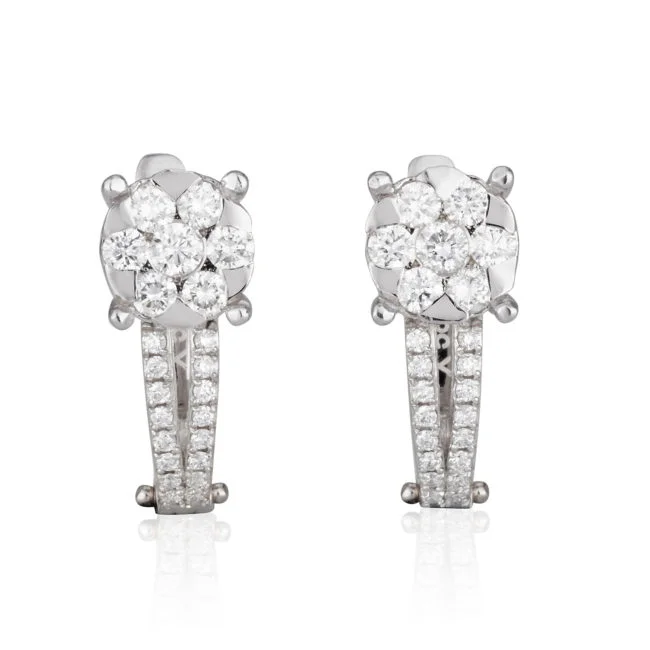 עגילי יהלומים בצורת פרח לוטוס