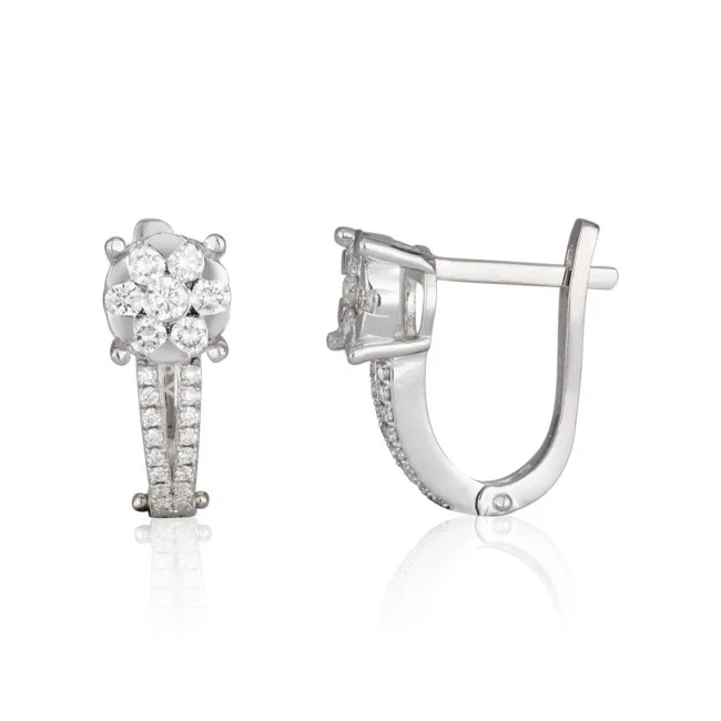 עגילי יהלומים בצורת פרח לוטוס