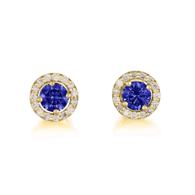 עגילי יוליה COLOR משובצים עם יהלומים ואבן חן כחולה