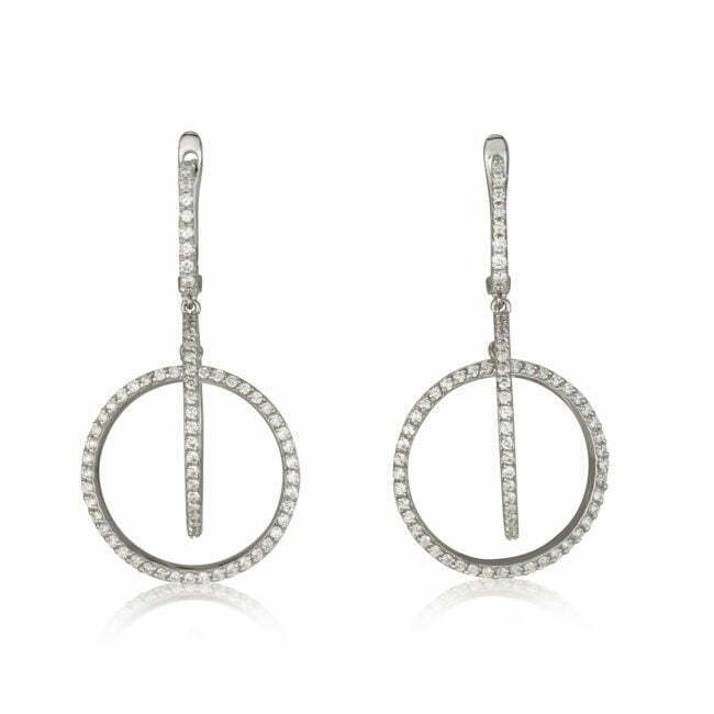 עגילי פרוסט עגולים משובצים יהלומי מעבדה מזהב לבן