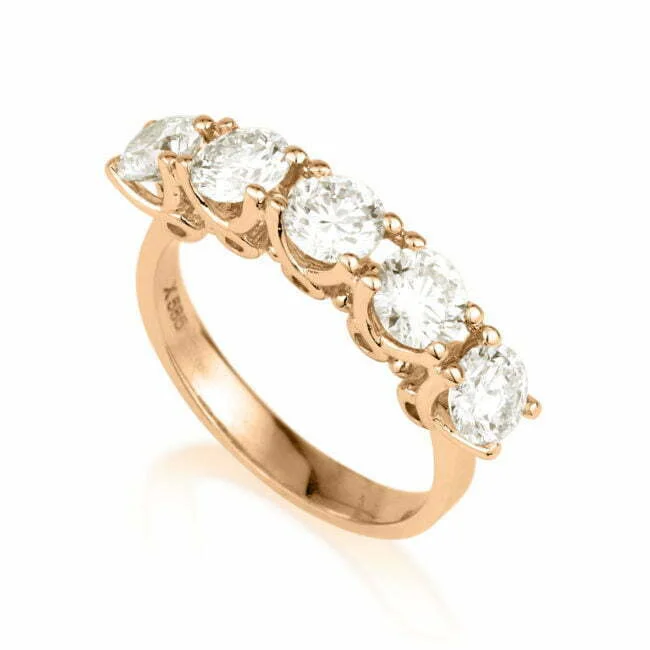 טבעת 5 יהלומים מזהב אדום