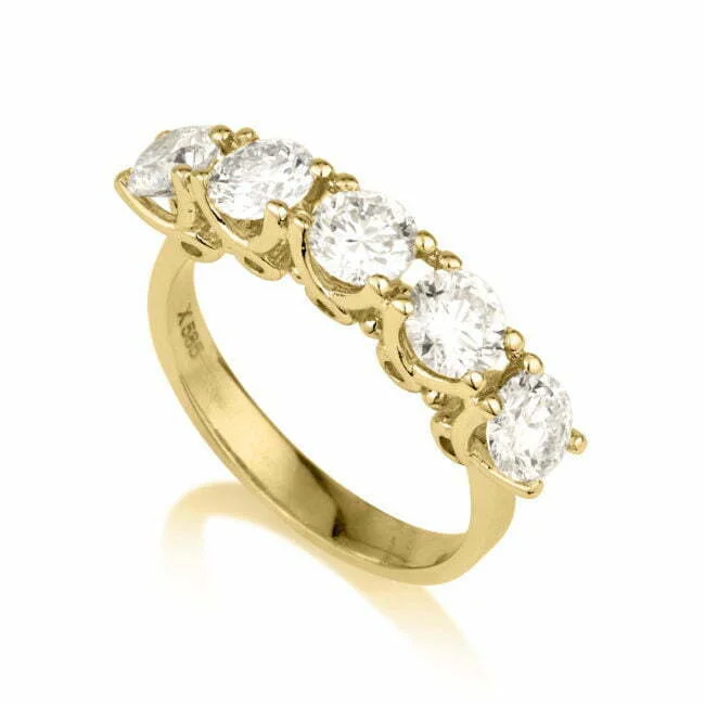 טבעת 5 יהלומים מזהב צהוב