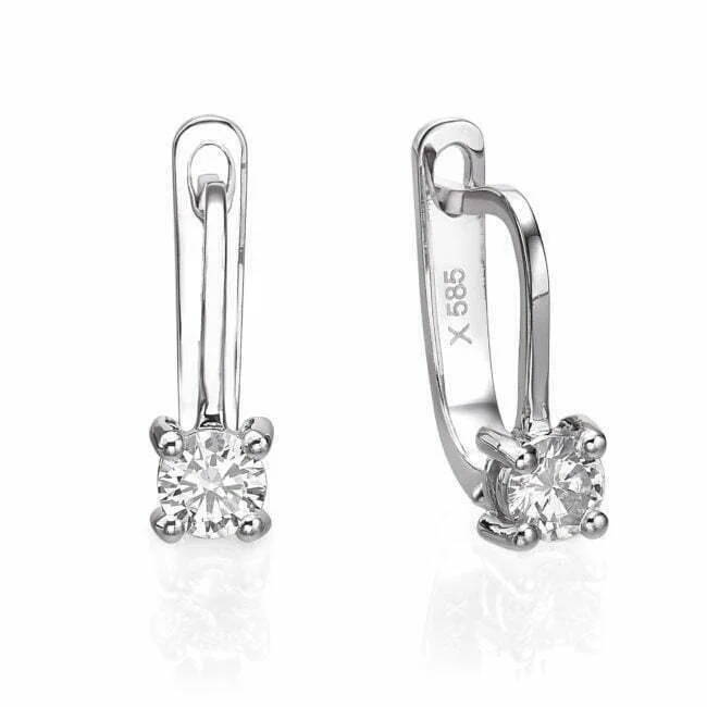 עגילי יהלום יחיד מזהב לבן