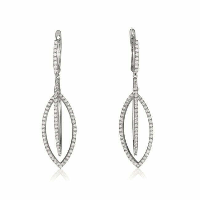 עגילי פרוסט אליפסה משובצים יהלומי מעבדה מזהב לבן