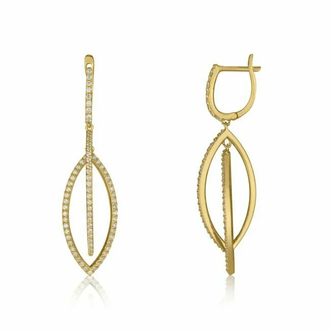 עגילי פרוסט אליפסה משובצים יהלומי מעבדה מזהב צהוב