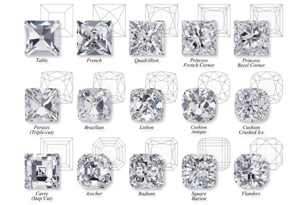 סוגים שונים של חיתוכי יהלומים מרובעים
