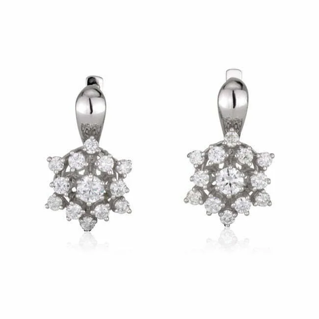 עגילי פרח יהלומים