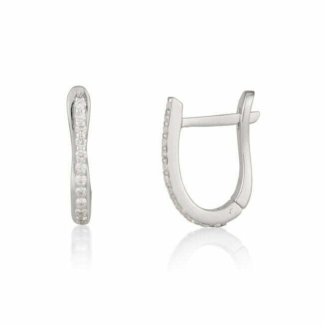 עגיל U זהב לבן עם יהלומים