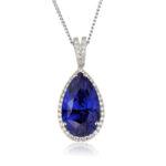 שרשרת טיפה זהב לבן עם ספיר כחול