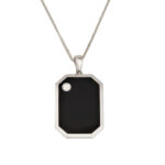 שרשרת מגן BEZEL עם אמייל שחור ויהלום