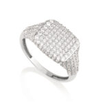 טבעת חותם יהלומים DIVINE בזהב לבן משובצת יהלומי מעבדה