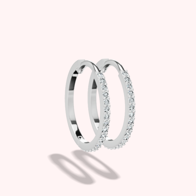 עגילי חישוק יהלומים L בזהב לבן עם יהלומים