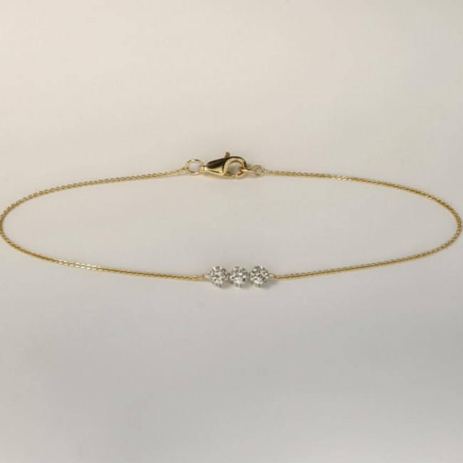 צמיד טריו מזהב צהוב משובץ יהלומי מעבדה