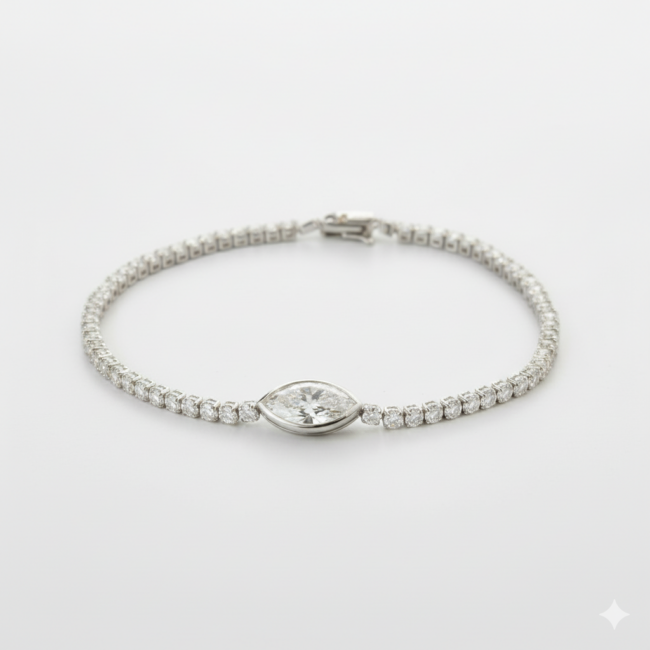 צמיד טניס מרקיזה צארם מזהב לבן עם יהלומי מעבדה