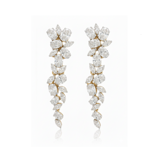 עגיל יהלומים עלים מזהב משבוצים יהלומי מעבדה