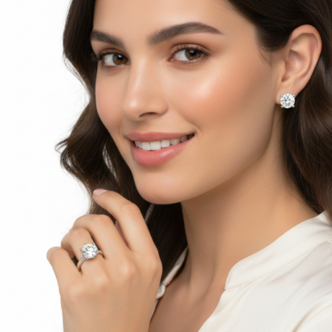 סט טבעת ועגילים מזהב ויהלומים